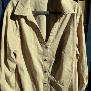 Anne Vittadini Medium Beige Button Front Long Sleeve Blouse Womens